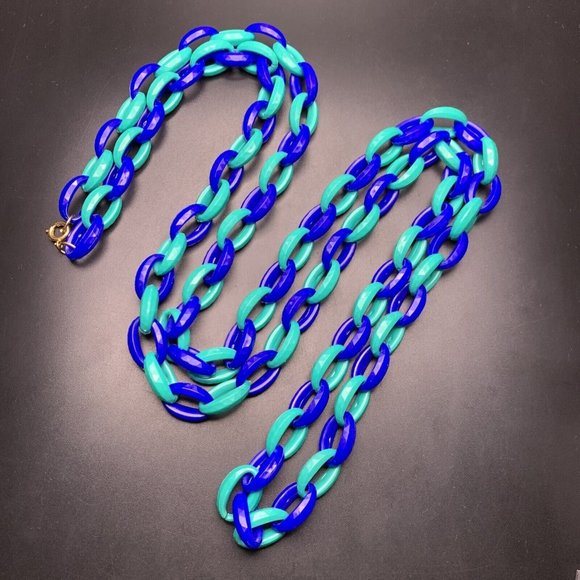 Jewelry Extra Long Plastic Link Chain Necklace Blue Teal Green 54